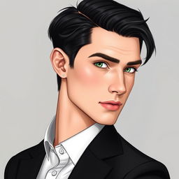 A realistic illustration of a young man in his twenties, turned to the side, capturing his striking features with precision