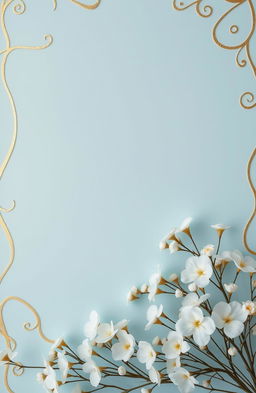 A stunning arrangement featuring a soft baby blue background adorned with intricate gold lining