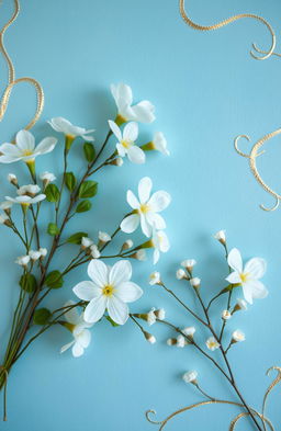 A stunning arrangement featuring a soft baby blue background adorned with intricate gold lining