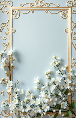 A stunning arrangement featuring a soft baby blue background adorned with intricate gold lining