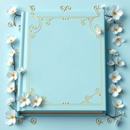 A beautiful book cover design featuring a serene baby blue background embellished with intricate gold swirl lining that adds a touch of elegance