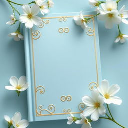 A beautiful book cover design featuring a serene baby blue background embellished with intricate gold swirl lining that adds a touch of elegance