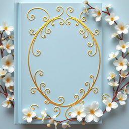 A beautiful book cover design featuring a serene baby blue background embellished with intricate gold swirl lining that adds a touch of elegance
