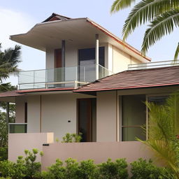 A minimalist double-storey Kerala style home with toughened glass windows and a private balcony