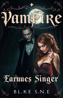 A captivating vampire book cover that features a mysterious vampire lurking in the shadows, dressed in elegant, gothic attire, with pale skin and piercing red eyes