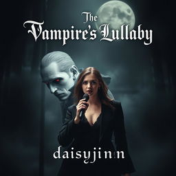 A striking vampire book cover featuring a vampire who resides in the dark, depicted with an elegant yet eerie presence, showcasing their pale complexion and intense red eyes