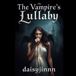 A striking vampire book cover featuring a vampire who resides in the dark, depicted with an elegant yet eerie presence, showcasing their pale complexion and intense red eyes