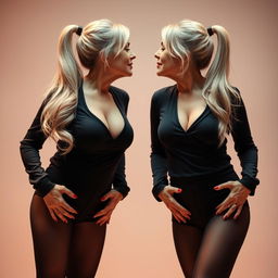 Two attractive 65-year-old Caucasian women displaying confidence and charm