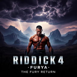 A movie poster for "Riddick 4: Furya" styled as a dramatic sci-fi film