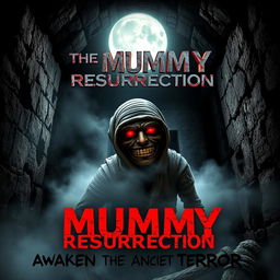 A chilling movie poster for "The Mummy Resurrection" styled as a horror film