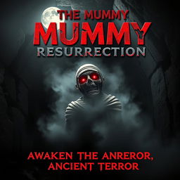 A chilling movie poster for "The Mummy Resurrection" styled as a horror film