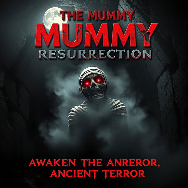 A chilling movie poster for "The Mummy Resurrection" styled as a horror film