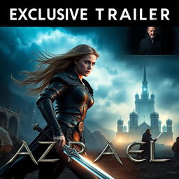 An exclusive movie trailer scene for "Azrael" featuring stunning visuals of Samara Weaving, Peter Christoffersen, and Eero Milonoff