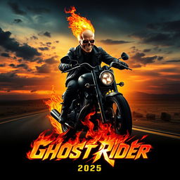 A captivating movie poster for 'Ghost Rider (2025)', featuring Jensen Ackles as the iconic character