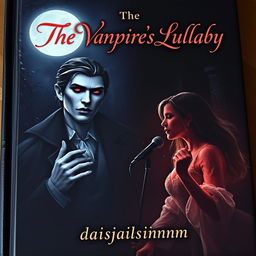 An enchanting vampire book cover showcasing a captivating vampire who dwells in the darkness, characterized by their haunting beauty, pale skin, and striking red eyes