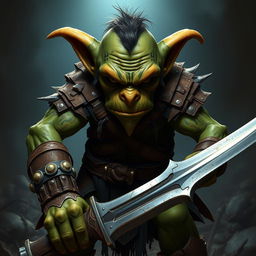 A serious goblin warrior, featuring a fierce expression that conveys determination and readiness for battle