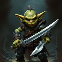 A serious goblin warrior, featuring a fierce expression that conveys determination and readiness for battle
