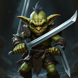 A serious goblin warrior, featuring a fierce expression that conveys determination and readiness for battle