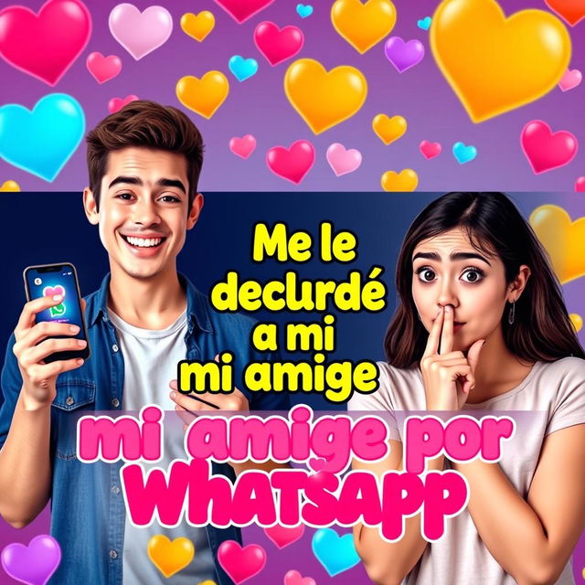 A captivating YouTube thumbnail design focusing on the phrase 'Me le declaré a mi amiga por Whatsapp'