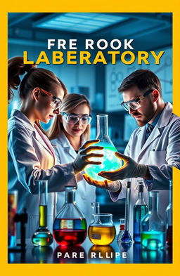 A visually striking book cover design featuring a group of scientists in a modern laboratory setting