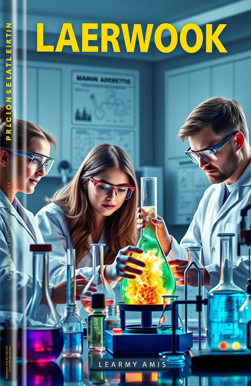 A visually striking book cover design featuring a group of scientists in a modern laboratory setting