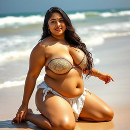 A voluptuous woman with a face resembling actress Mamitha Baiju, with a chubby and sexy shape