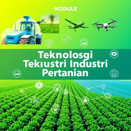 A cover design for an educational module titled 'Teknologi Industri Pertanian', featuring a vibrant and modern layout