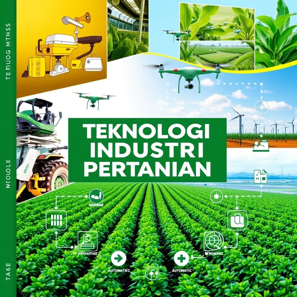 A cover design for an educational module titled 'Teknologi Industri Pertanian', featuring a vibrant and modern layout