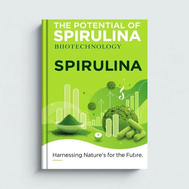 A visually striking book cover for 'The Potential of Spirulina Biotechnology Industry'