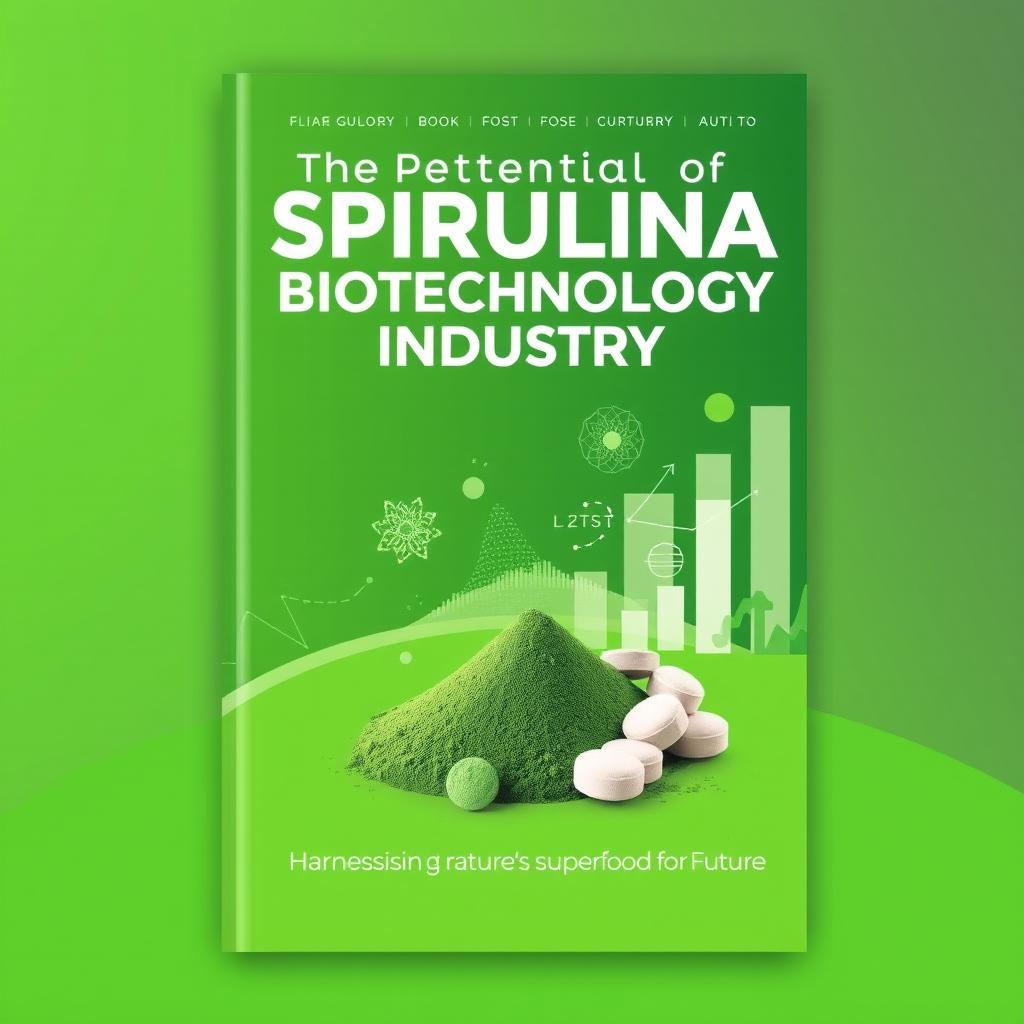 A visually striking book cover for 'The Potential of Spirulina Biotechnology Industry'