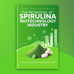 A visually striking book cover for 'The Potential of Spirulina Biotechnology Industry'