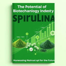 A visually striking book cover for 'The Potential of Spirulina Biotechnology Industry'