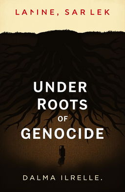 A simple yet powerful book cover for the political thriller titled 'Under the Roots of Genocide'