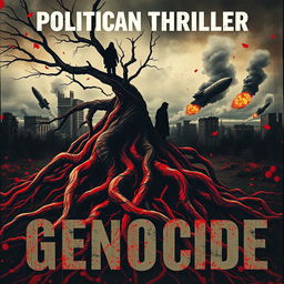 A striking book cover for a political thriller, featuring a dark and intense atmosphere