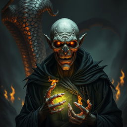 A serious dark magic zombie mage, exuding an aura of menace and mystery