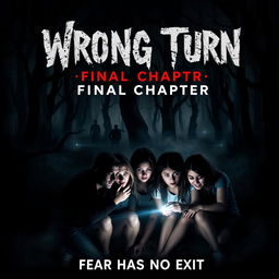 A chilling movie poster for the horror film "Wrong Turn: Final Chapter" (2024), featuring a dark, foreboding forest environment with twisted trees and an ominous mist creeping through the underbrush