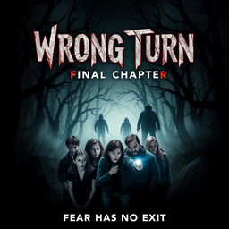 A chilling movie poster for the horror film "Wrong Turn: Final Chapter" (2024), featuring a dark, foreboding forest environment with twisted trees and an ominous mist creeping through the underbrush