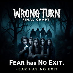 A chilling movie poster for the horror film "Wrong Turn: Final Chapter" (2024), featuring a dark, foreboding forest environment with twisted trees and an ominous mist creeping through the underbrush