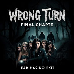 A chilling movie poster for the horror film "Wrong Turn: Final Chapter" (2024), featuring a dark, foreboding forest environment with twisted trees and an ominous mist creeping through the underbrush