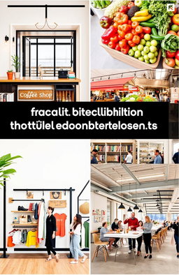 An aesthetically pleasing Instagram feed showcasing various profitable business concepts, including an elegant coffee shop with stylish interior design, a vibrant farmers market with fresh produce, an engaging online store display for trendy fashion items, and an inviting co-working space filled with creative professionals