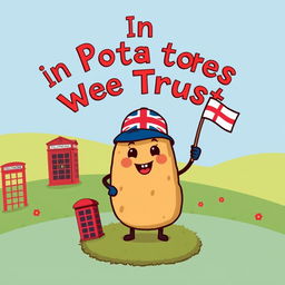 A charming and whimsical patriotic poster celebrating England with a cartoon potato character