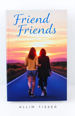 A captivating book cover featuring two opposite gender friends walking side by side on a road, viewed from behind