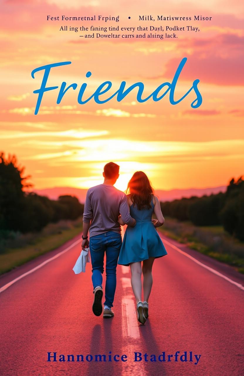 A captivating book cover featuring two opposite gender friends walking side by side on a road, viewed from behind