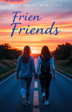 A captivating book cover featuring two opposite gender friends walking side by side on a road, viewed from behind