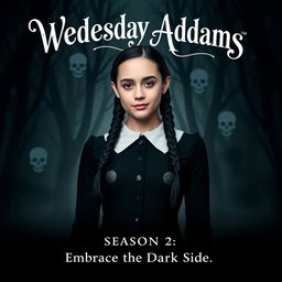 An intriguing teaser poster for the second season of "Wednesday Addams," featuring Jenna Ortega as the iconic Wednesday