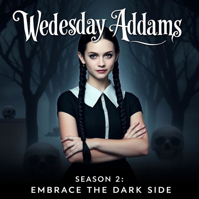 An intriguing teaser poster for the second season of "Wednesday Addams," featuring Jenna Ortega as the iconic Wednesday