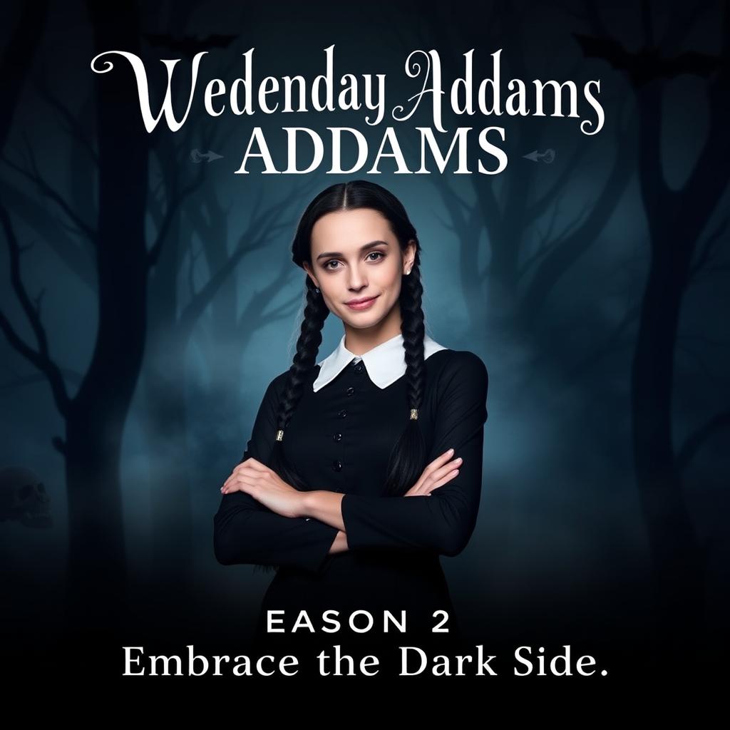 An intriguing teaser poster for the second season of "Wednesday Addams," featuring Jenna Ortega as the iconic Wednesday