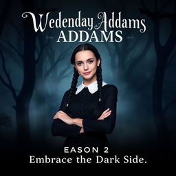 An intriguing teaser poster for the second season of "Wednesday Addams," featuring Jenna Ortega as the iconic Wednesday