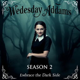 An intriguing teaser poster for the second season of "Wednesday Addams," featuring Jenna Ortega as the iconic Wednesday
