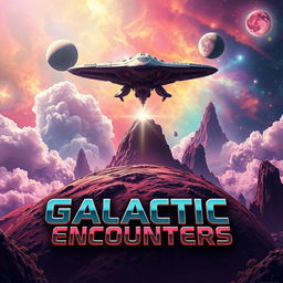 A stunning sci-fi alien movie poster featuring an otherworldly landscape with vibrant colors and surreal shapes